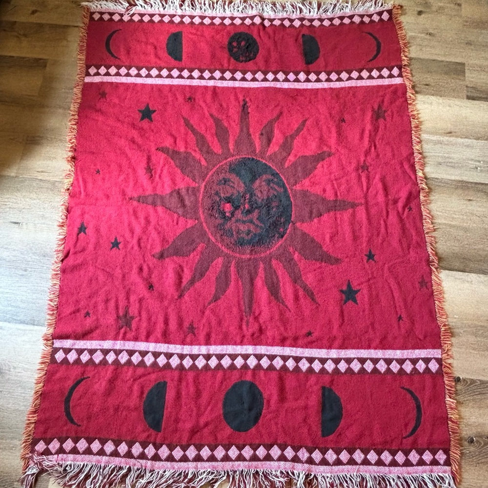 Vintage 90s Celestial Tapestry Reversible Throw Blanket